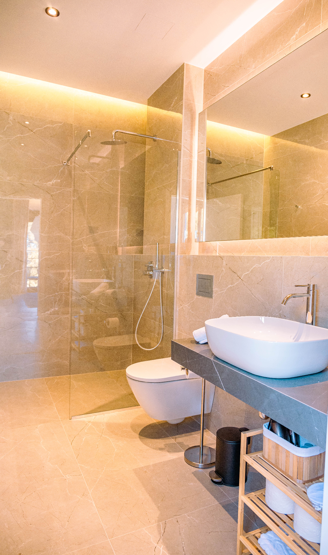 Marble walk-in shower bathroom