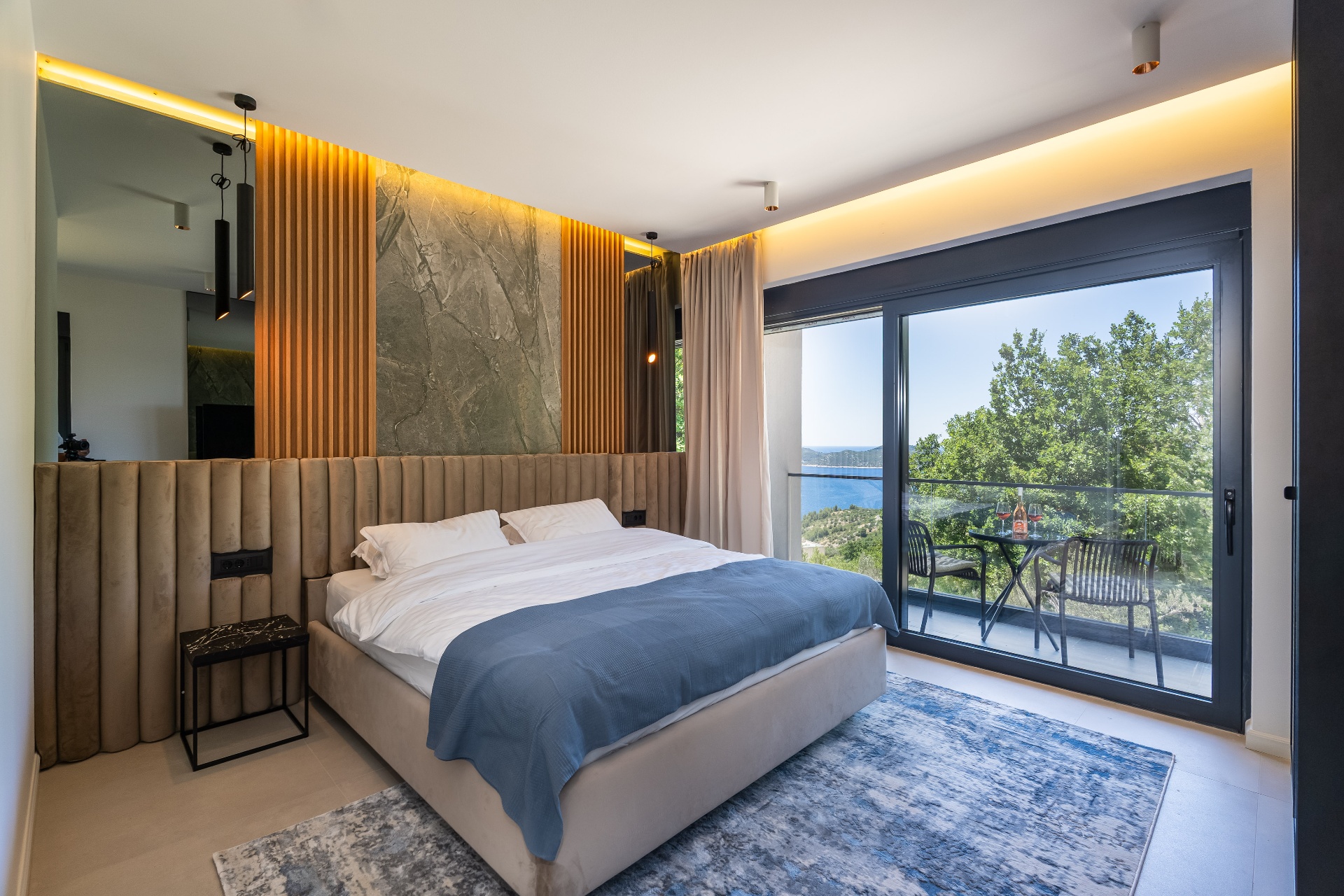 Elegant bedroom with private balcony